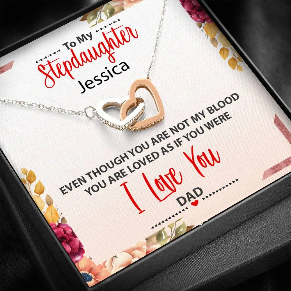 Personalized Names To My Stepdaughter Interlocking Hearts Necklace