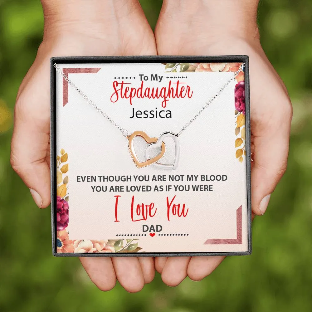 Personalized Names To My Stepdaughter Interlocking Hearts Necklace
