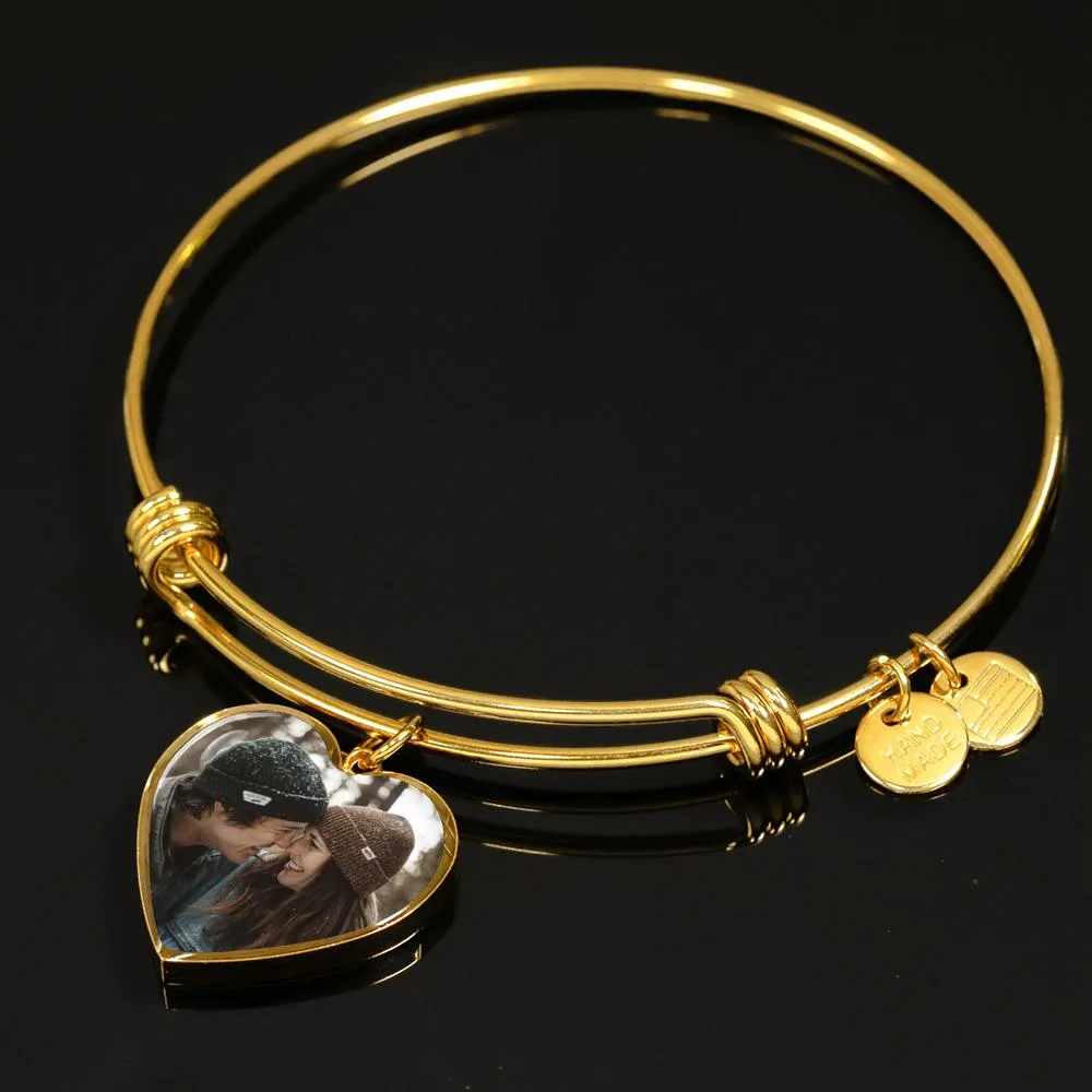 Personalized Photo Heart Pendant Bangle With Back Engraving Gift For Her - Bangle HeartM77