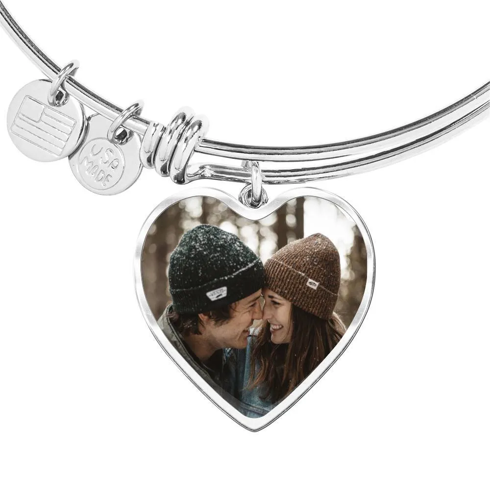 Personalized Photo Heart Pendant Bangle With Back Engraving Gift For Her - Bangle HeartM77