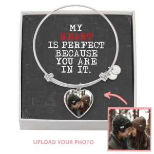 Personalized Photo Heart Pendant Bangle With Back Engraving Gift For Her - Bangle HeartM77