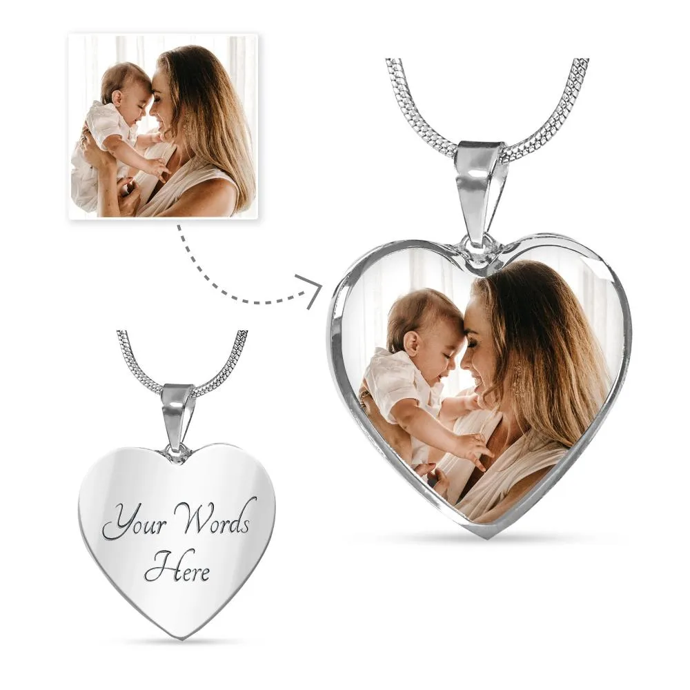 Personalized Photo Upload Heart Pendant Necklace With Text Engraving at the back