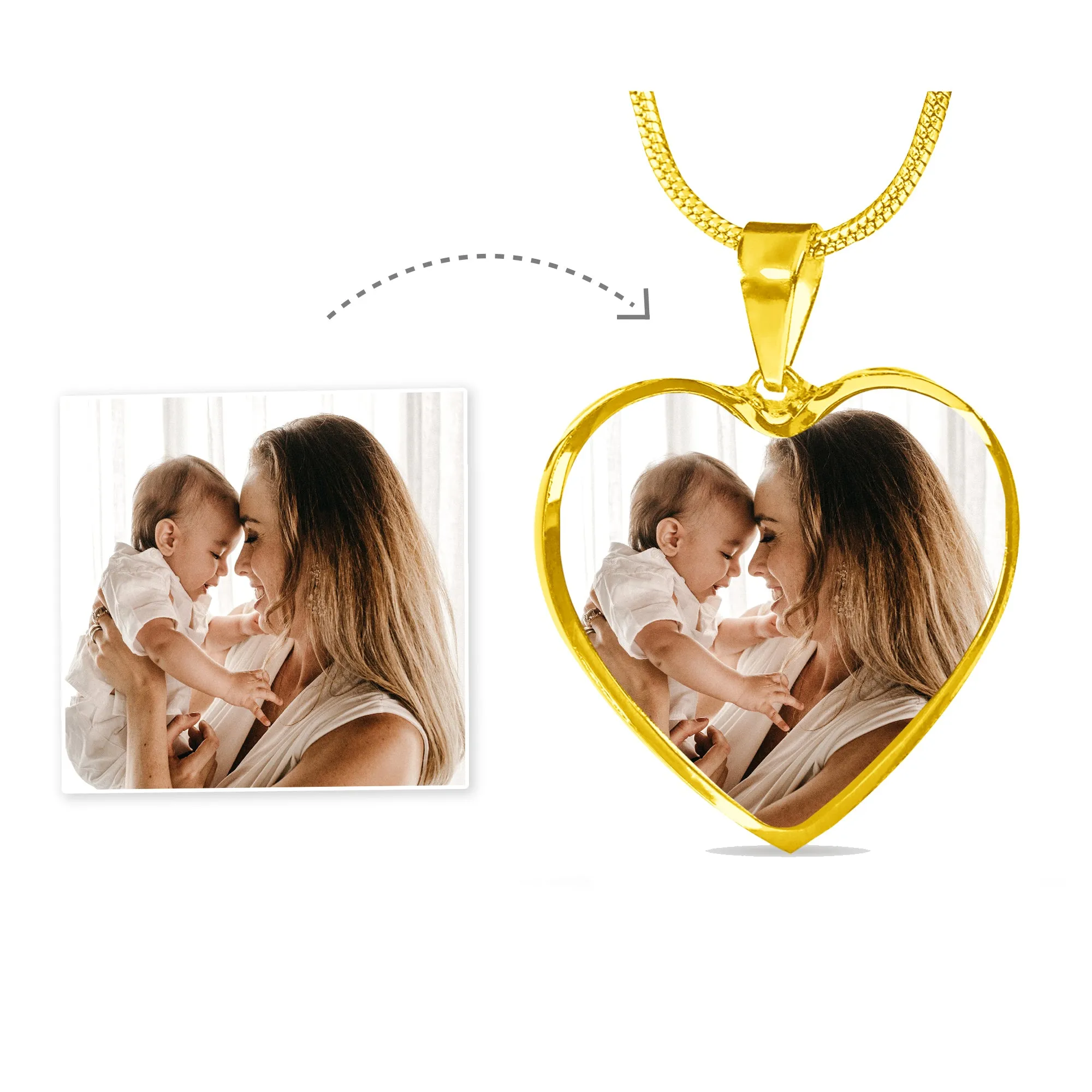 Personalized Photo Upload Heart Pendant Necklace With Text Engraving at the back