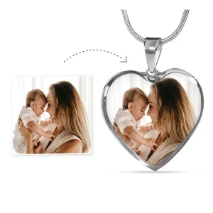 Personalized Photo Upload Heart Pendant Necklace With Text Engraving at the back