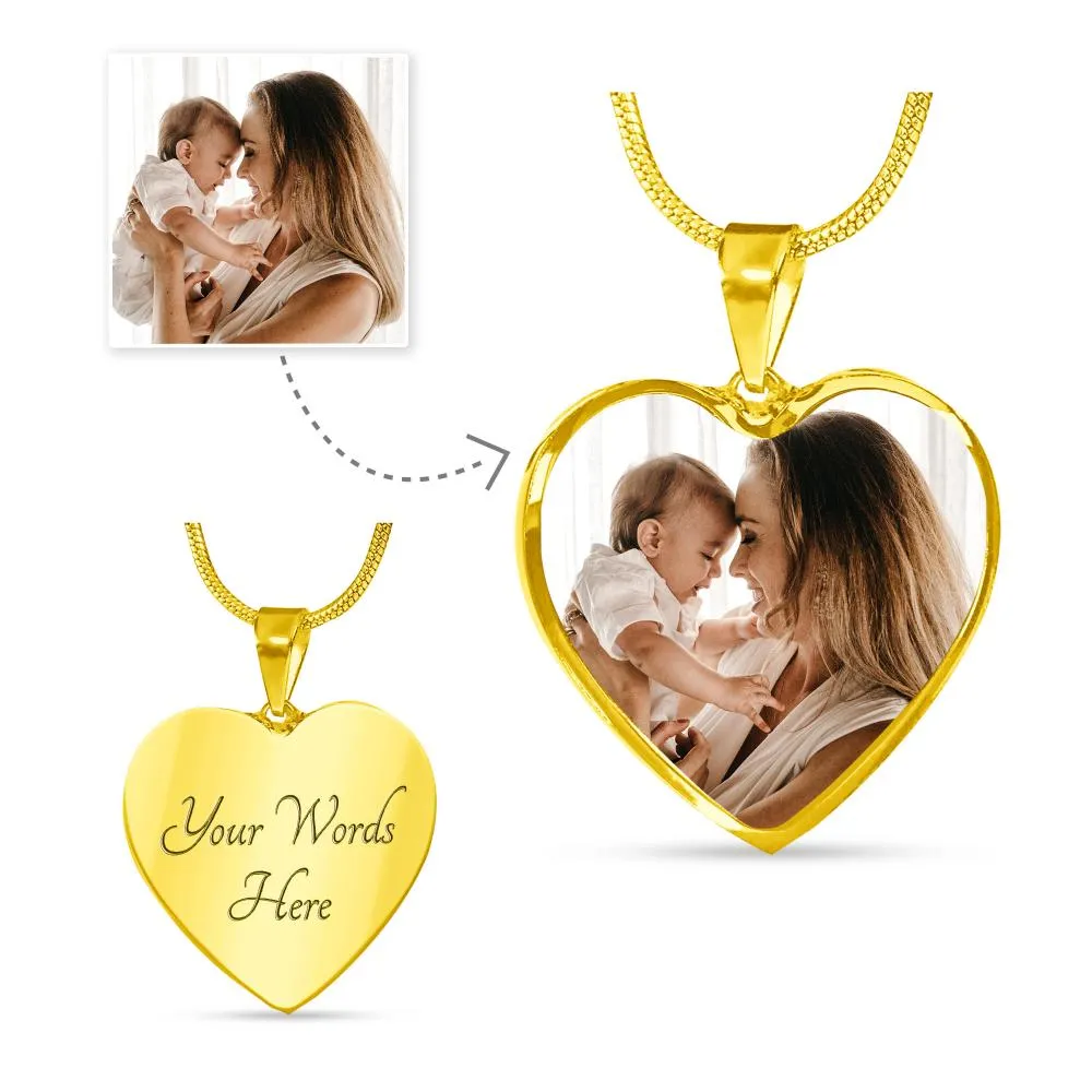 Personalized Photo Upload Heart Pendant Necklace With Text Engraving at the back