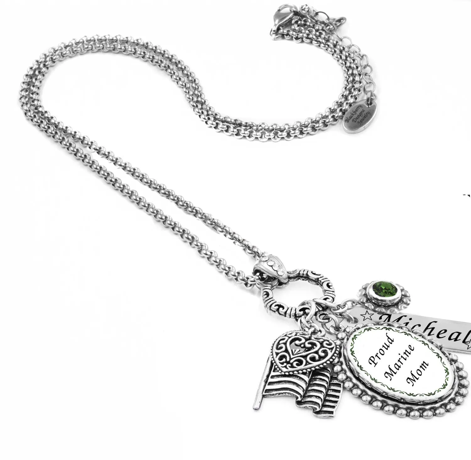 Personalized Proud Marine Mom Necklace