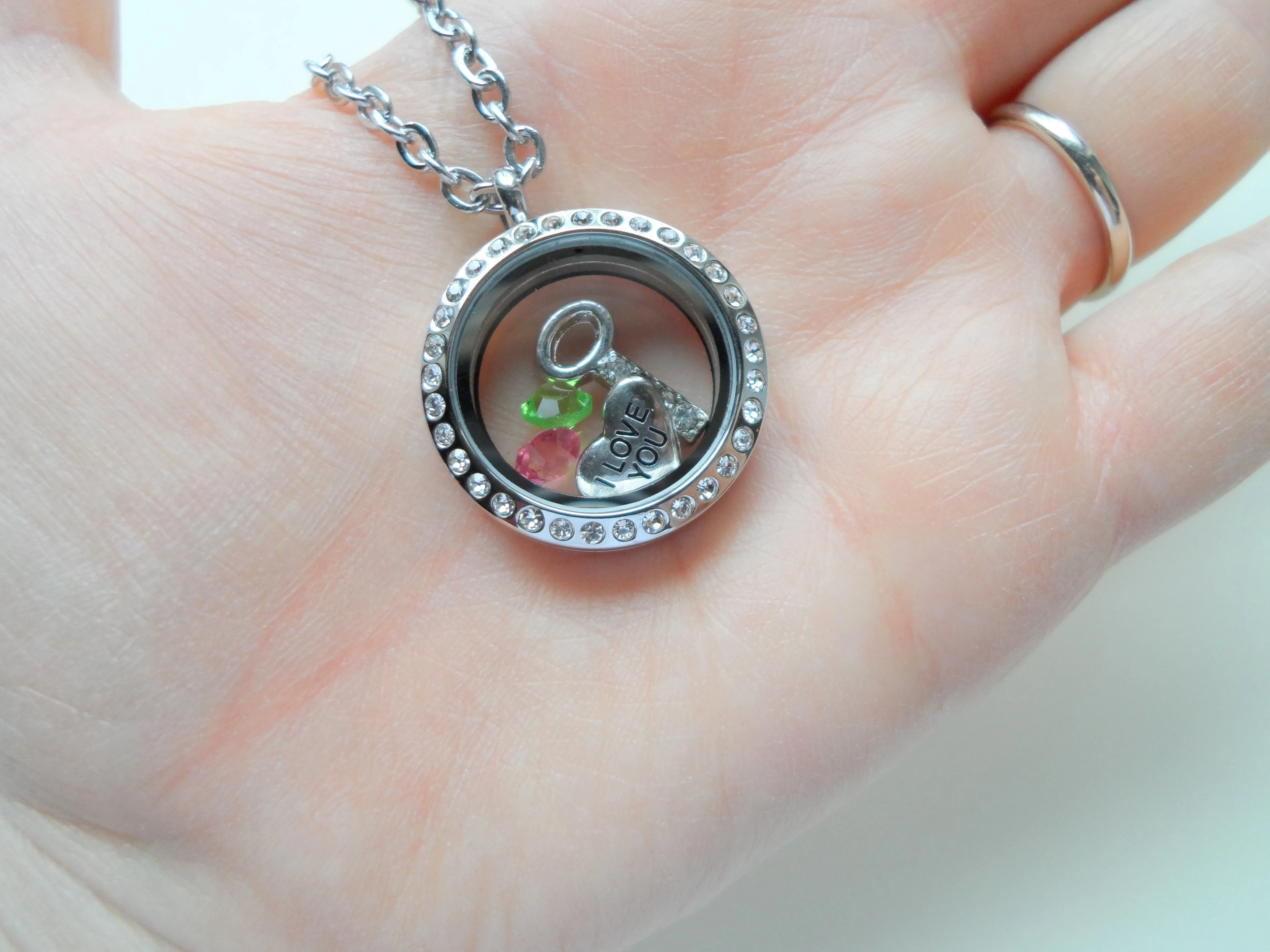 Personalized "You Hold the Key to My Heart" Floating Memory Locket Necklace w/ Key & I Love You Heart Charms & Birthstones - by Jewelry Everyday