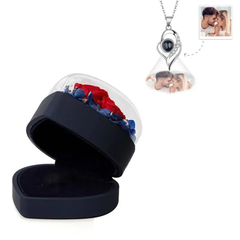 Personalized Rose Jewelry Heart Box With Projection Necklace