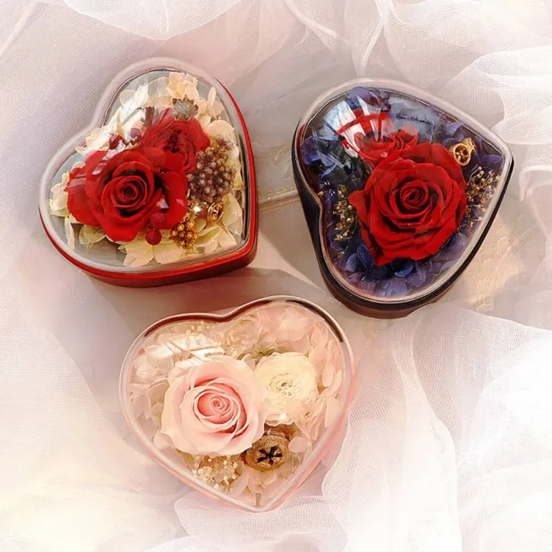 Personalized Rose Jewelry Heart Box With Projection Necklace