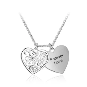 Personalized Silver Engraved Name Necklace with Double Layer Heart Pattern Pendant, Trendy Women's Jewelry, Gift for Mom