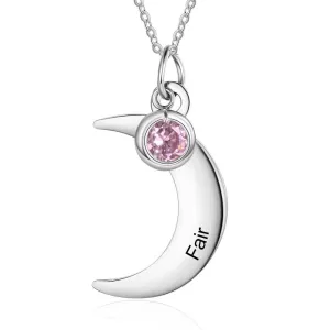 Personalized Stainless Steel Necklace with Customized Name & Moon Birthstone Pendant, Classic Women’s Party Jewelry