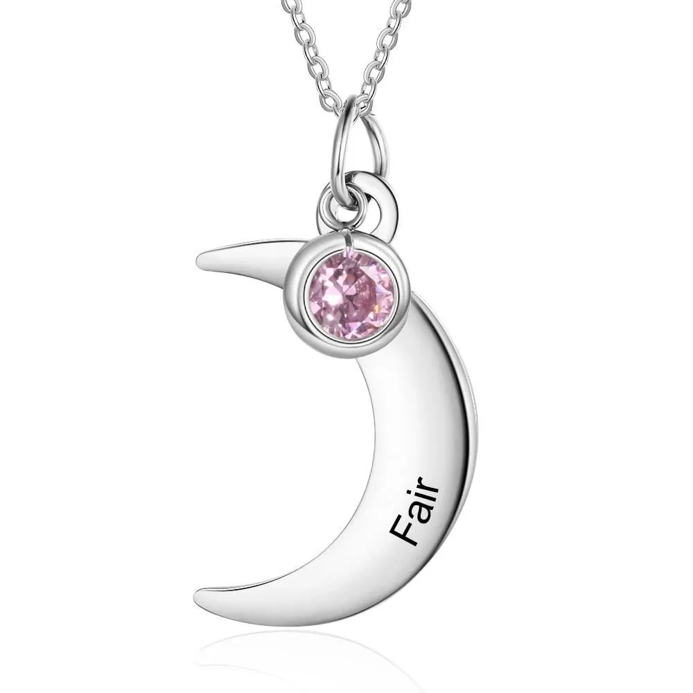 Personalized Stainless Steel Necklace with Customized Name & Moon Birthstone Pendant, Classic Women’s Party Jewelry