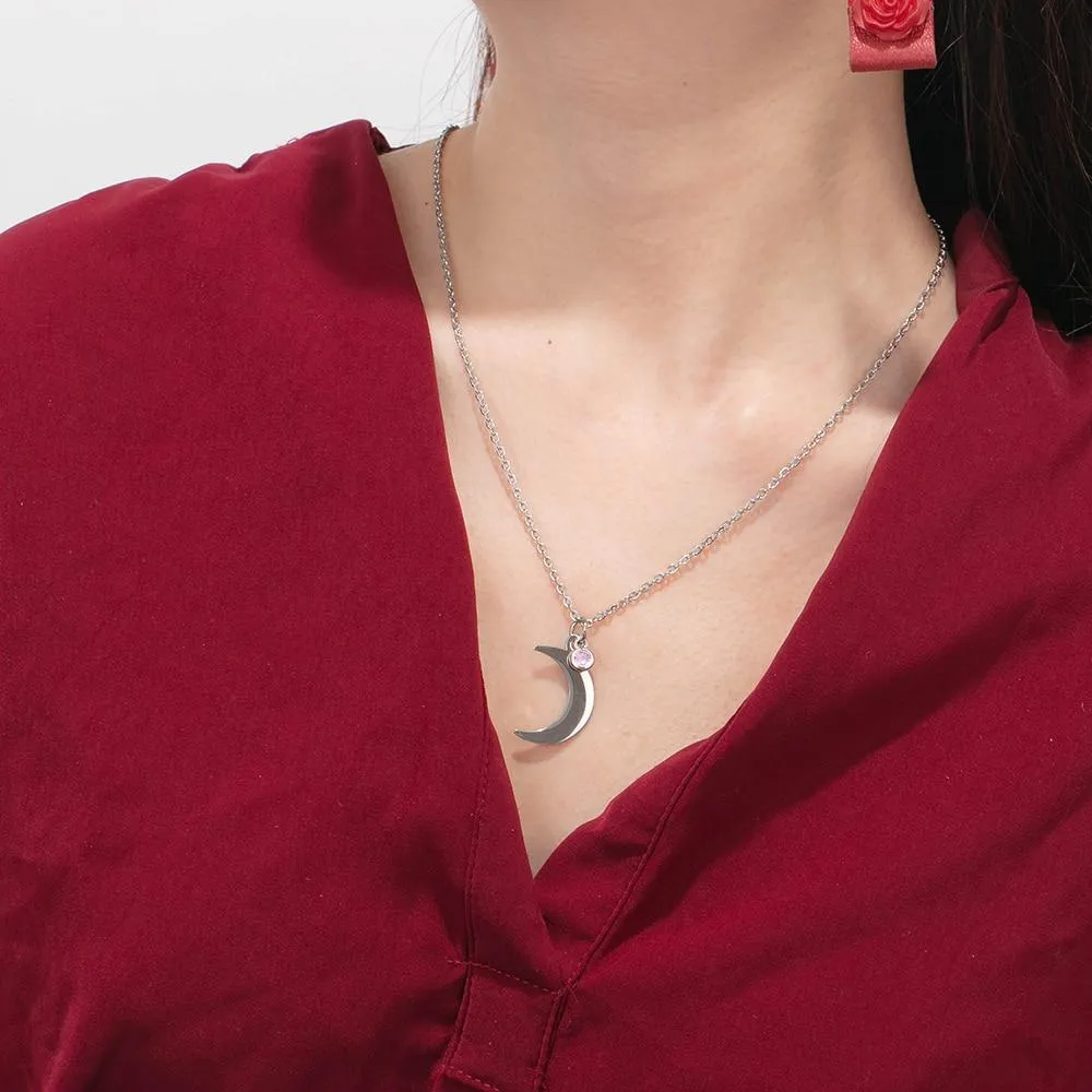 Personalized Stainless Steel Necklace with Customized Name & Moon Birthstone Pendant, Classic Women’s Party Jewelry