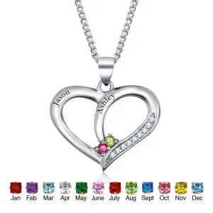 Personalized Women’s 925 Sterling Silver Name Necklace with Heart Pattern Pendant & Birthstone, Classic Jewelry Birthday Gift for Girl Friend