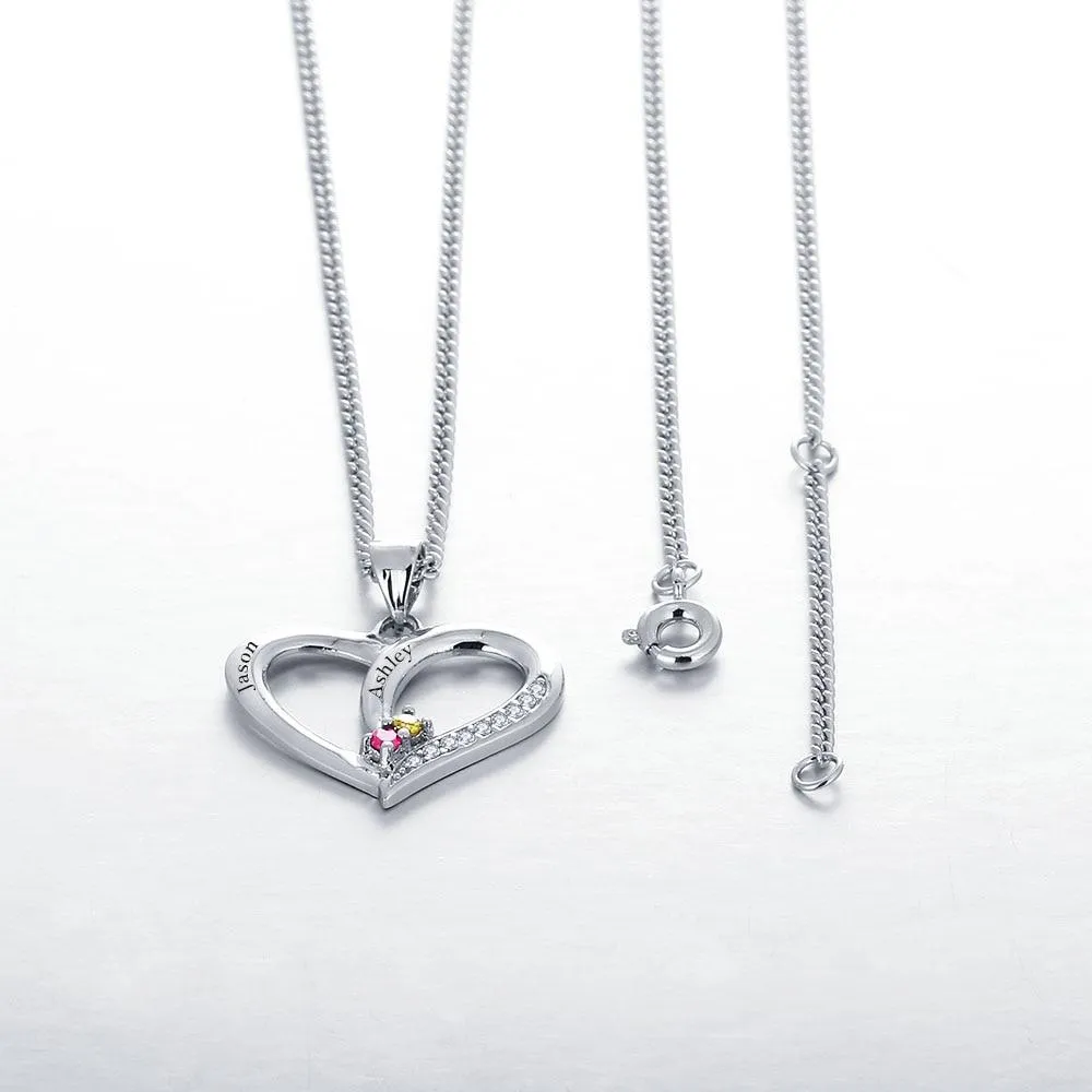 Personalized Women’s 925 Sterling Silver Name Necklace with Heart Pattern Pendant & Birthstone, Classic Jewelry Birthday Gift for Girl Friend