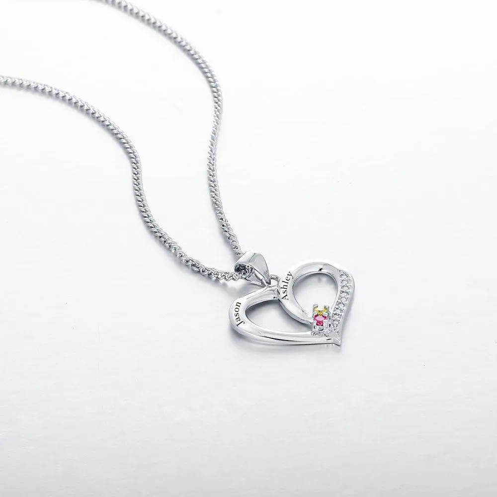Personalized Women’s 925 Sterling Silver Name Necklace with Heart Pattern Pendant & Birthstone, Classic Jewelry Birthday Gift for Girl Friend