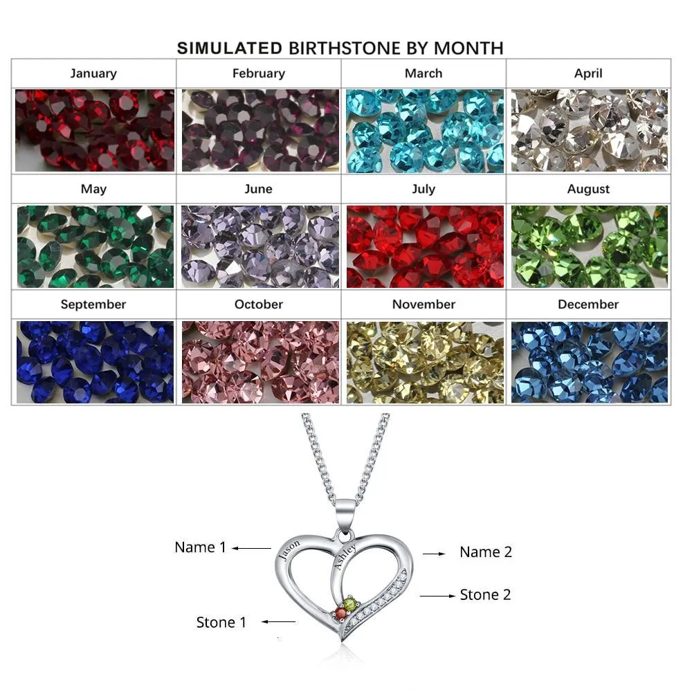 Personalized Women’s 925 Sterling Silver Name Necklace with Heart Pattern Pendant & Birthstone, Classic Jewelry Birthday Gift for Girl Friend