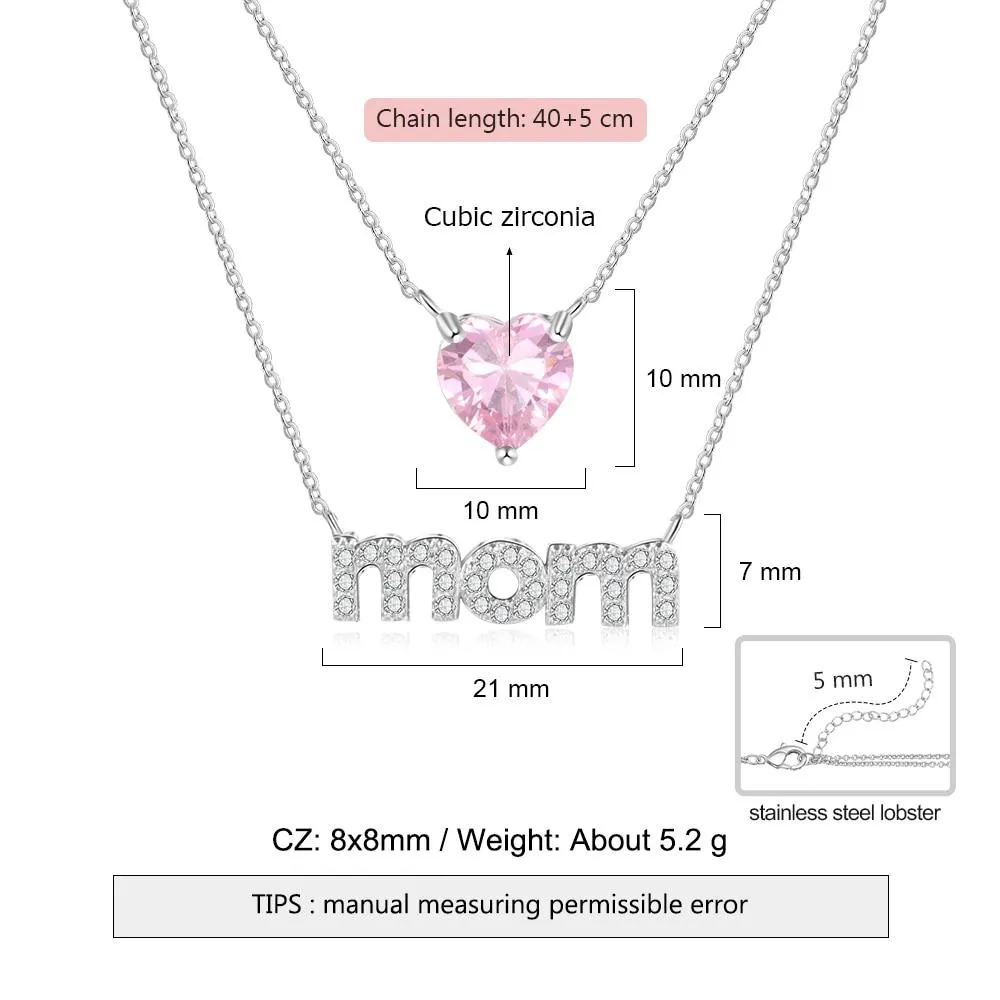 Personalized Women’s Copper Layered Necklace with Customize Cubic Zirconia Heart Birthstone Pendant, Fashion Jewelry Gift for Mother’s Day