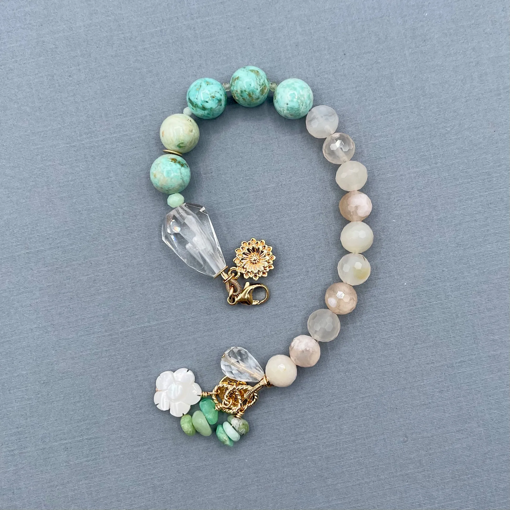 Peruvian Turquoise and Cherry Blossom Agate Flower Bracelet