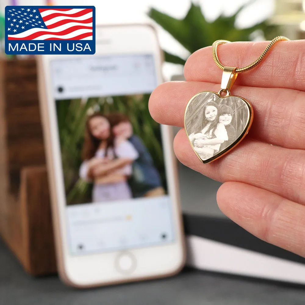 Photo Etched Heart Shaped Necklace
