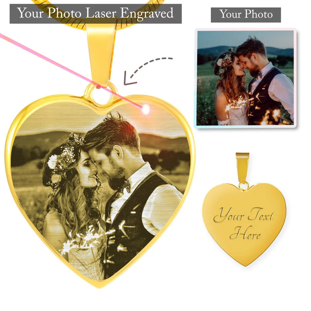 Photo Etched Heart Shaped Necklace