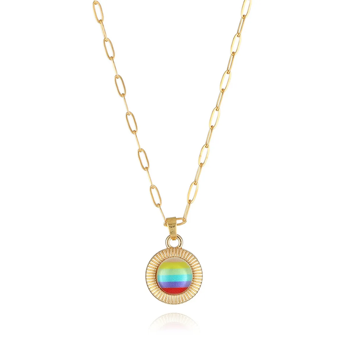 Pink Acrylic & 18K Gold-Plated Stripe Round Pendant Necklace