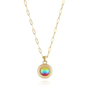 Pink Acrylic & 18K Gold-Plated Stripe Round Pendant Necklace