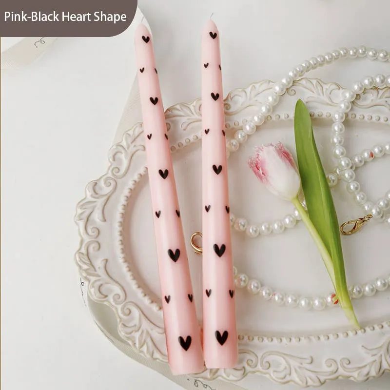 Pink-Black Heart Smokeless Pillar Candle 2pc