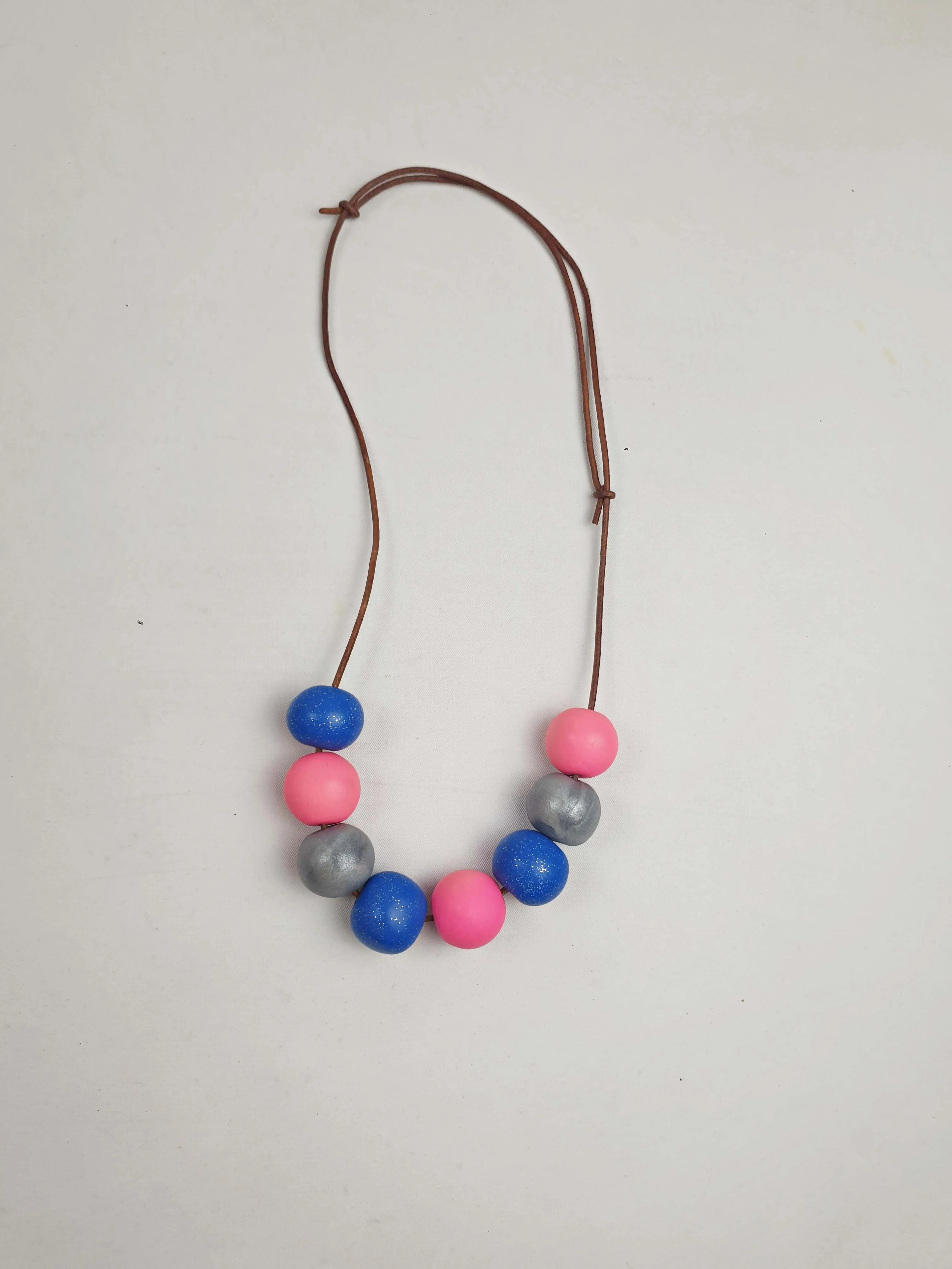 Pink, blue and grey adjustable necklace