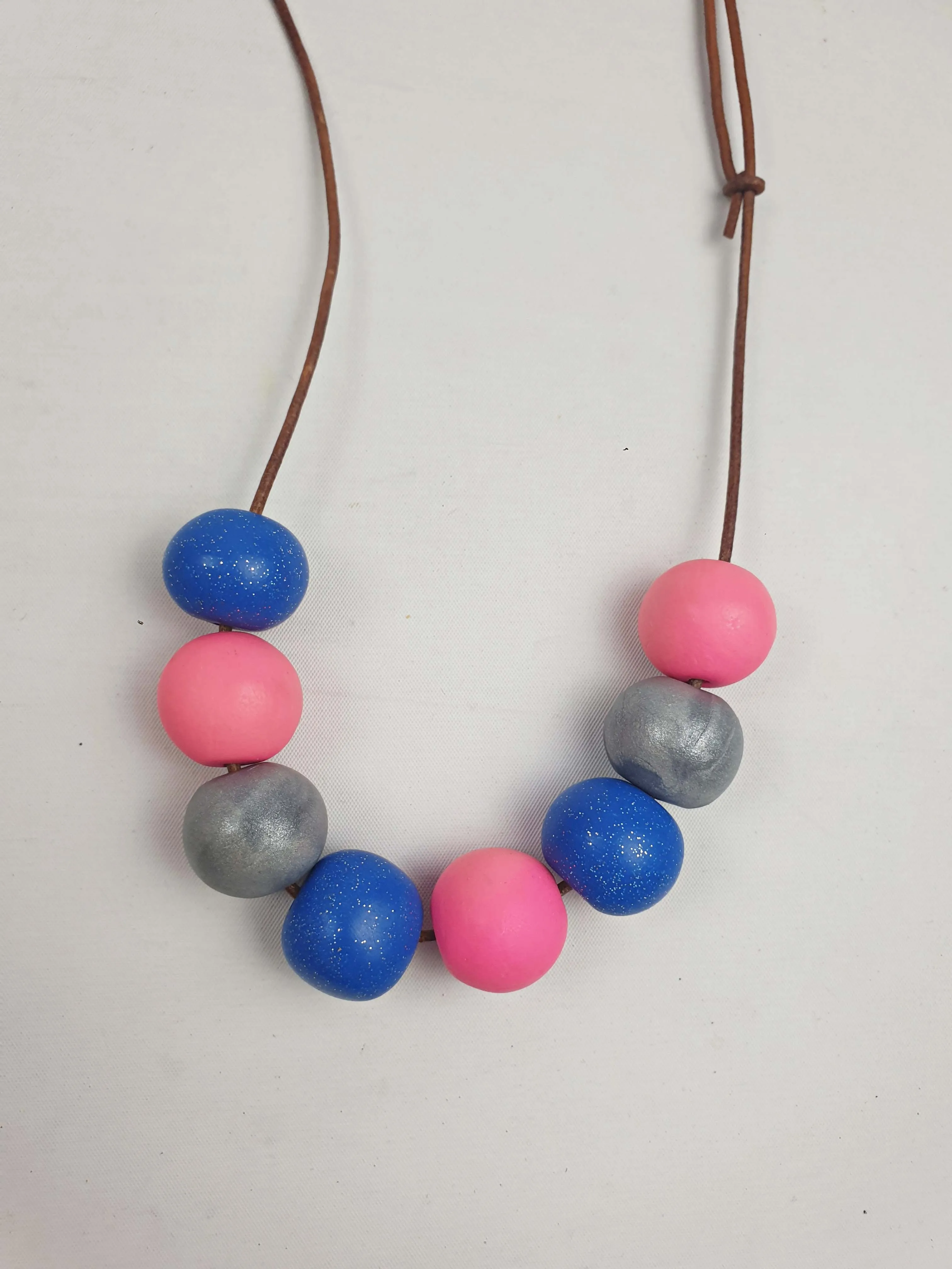 Pink, blue and grey adjustable necklace