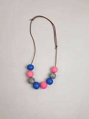 Pink, blue and grey adjustable necklace
