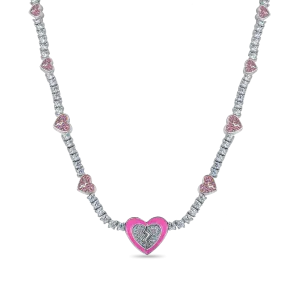 Pink Broken Heart Tennis Necklace - 3mm