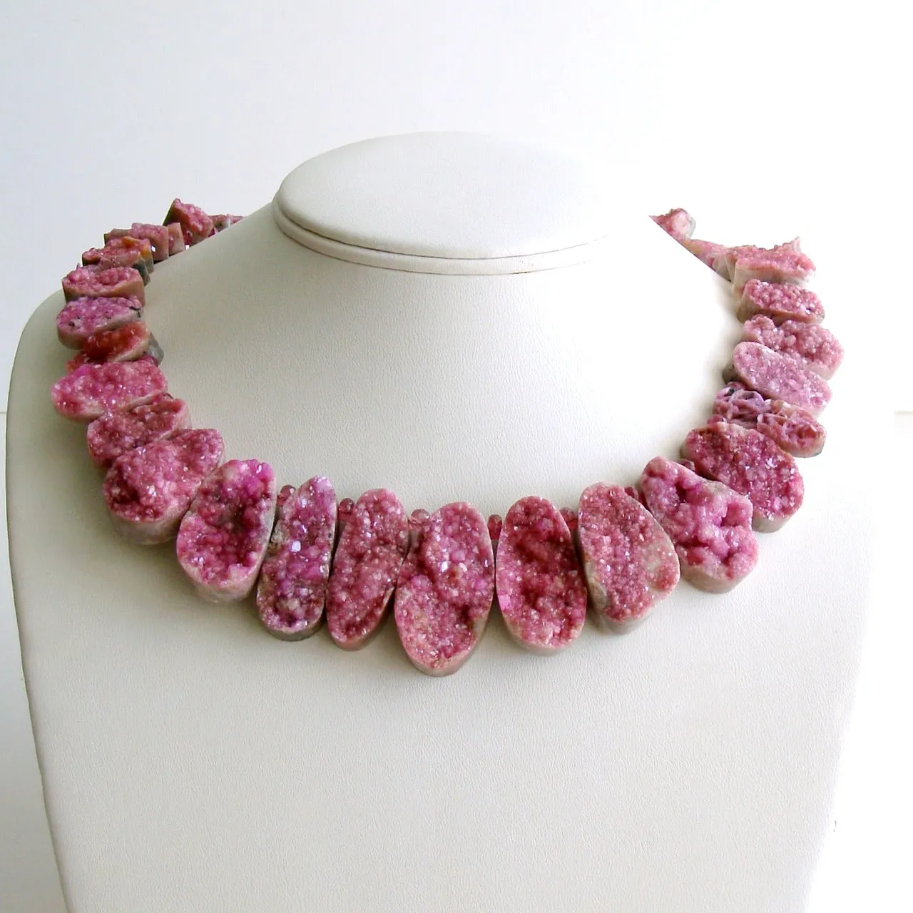 Pink Cobalto Calcite Pink Sapphires Druzy Necklace - Cherie Necklace