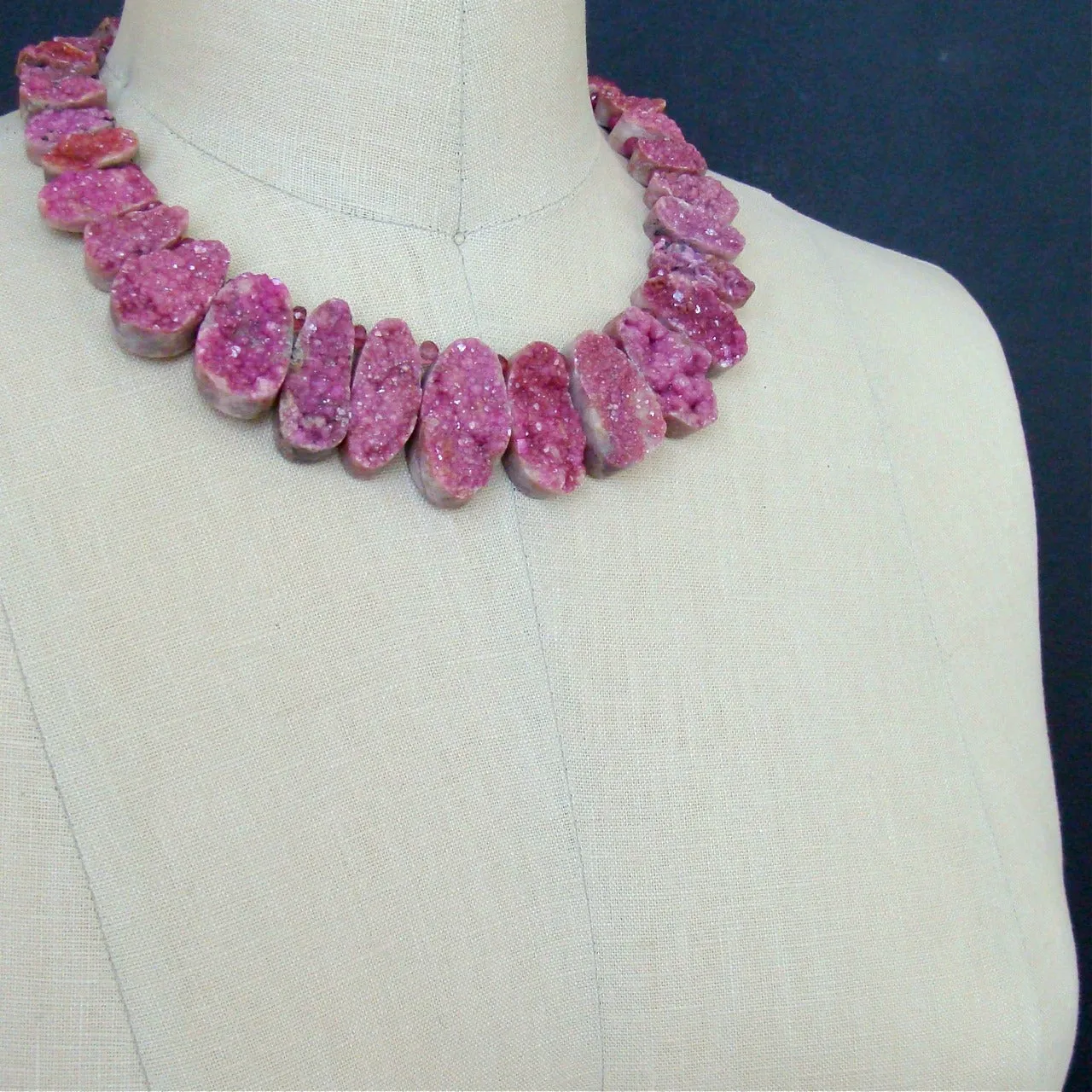 Pink Cobalto Calcite Pink Sapphires Druzy Necklace - Cherie Necklace