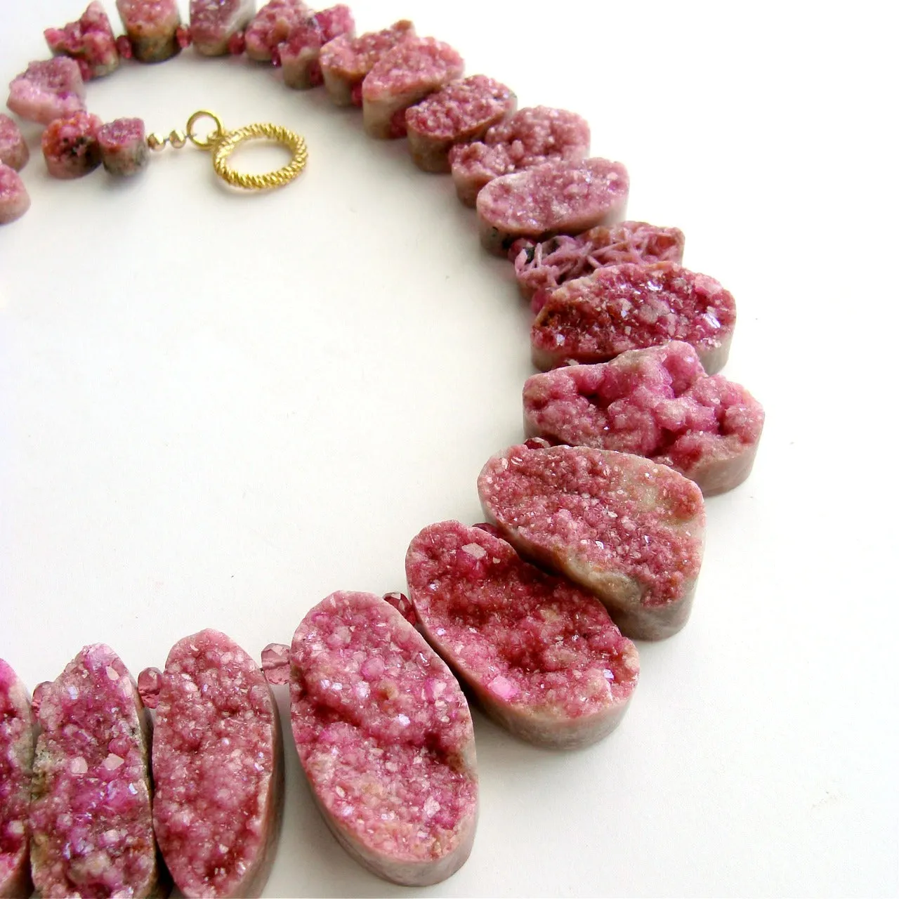Pink Cobalto Calcite Pink Sapphires Druzy Necklace - Cherie Necklace