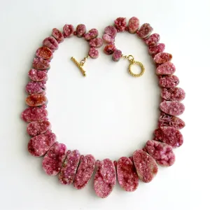 Pink Cobalto Calcite Pink Sapphires Druzy Necklace - Cherie Necklace