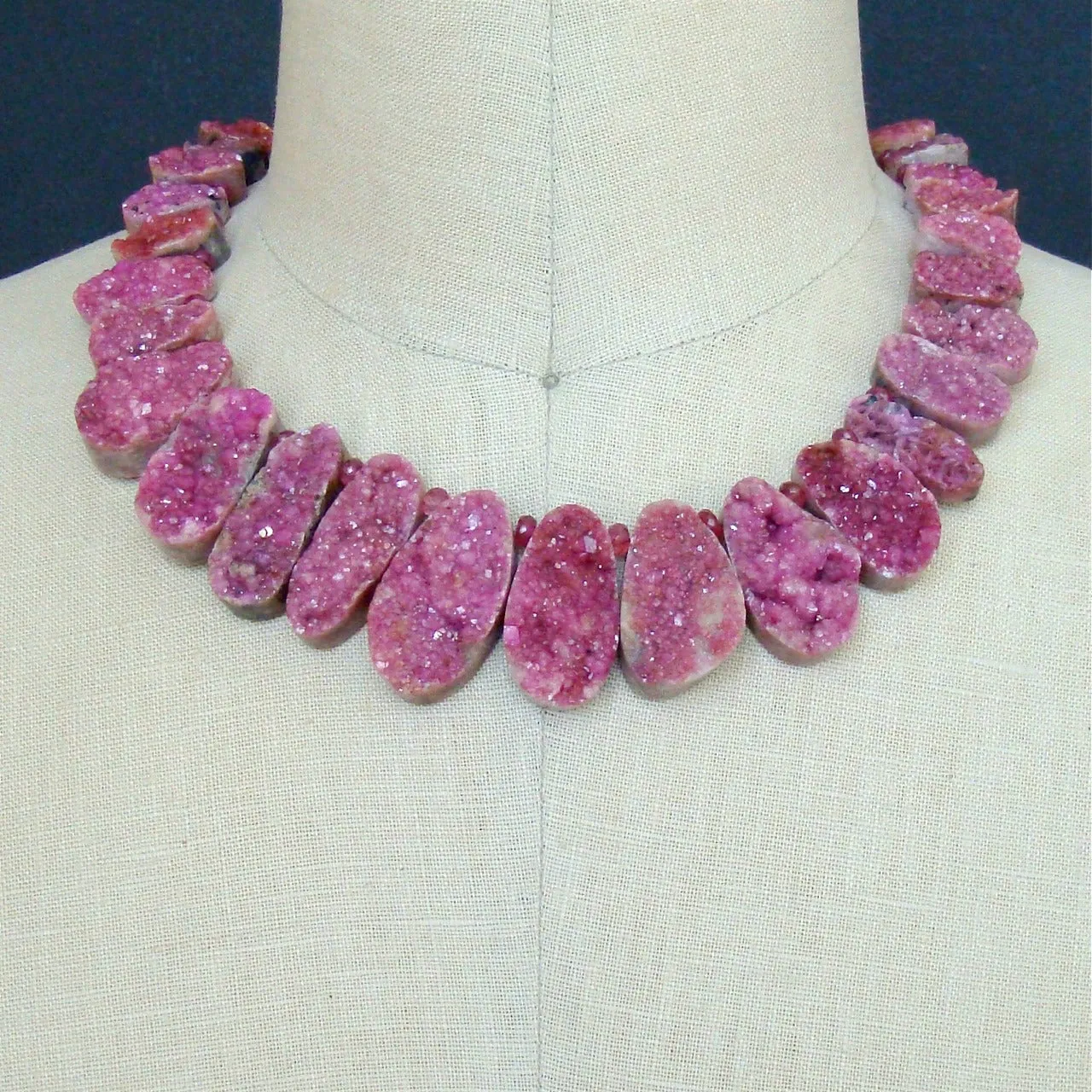 Pink Cobalto Calcite Pink Sapphires Druzy Necklace - Cherie Necklace