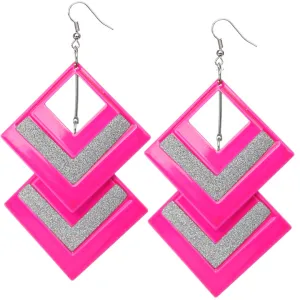 Pink Diamond Shaped Cutout Glitter Earrings