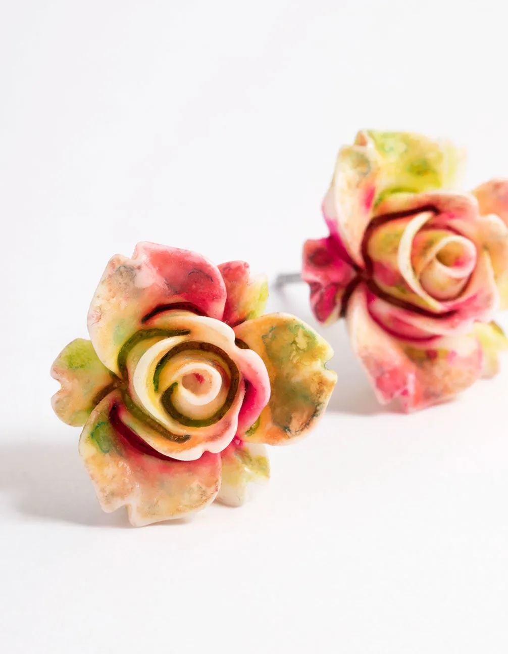 Plastic Large Rose Stud Earrings