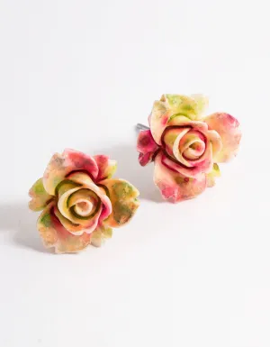 Plastic Large Rose Stud Earrings