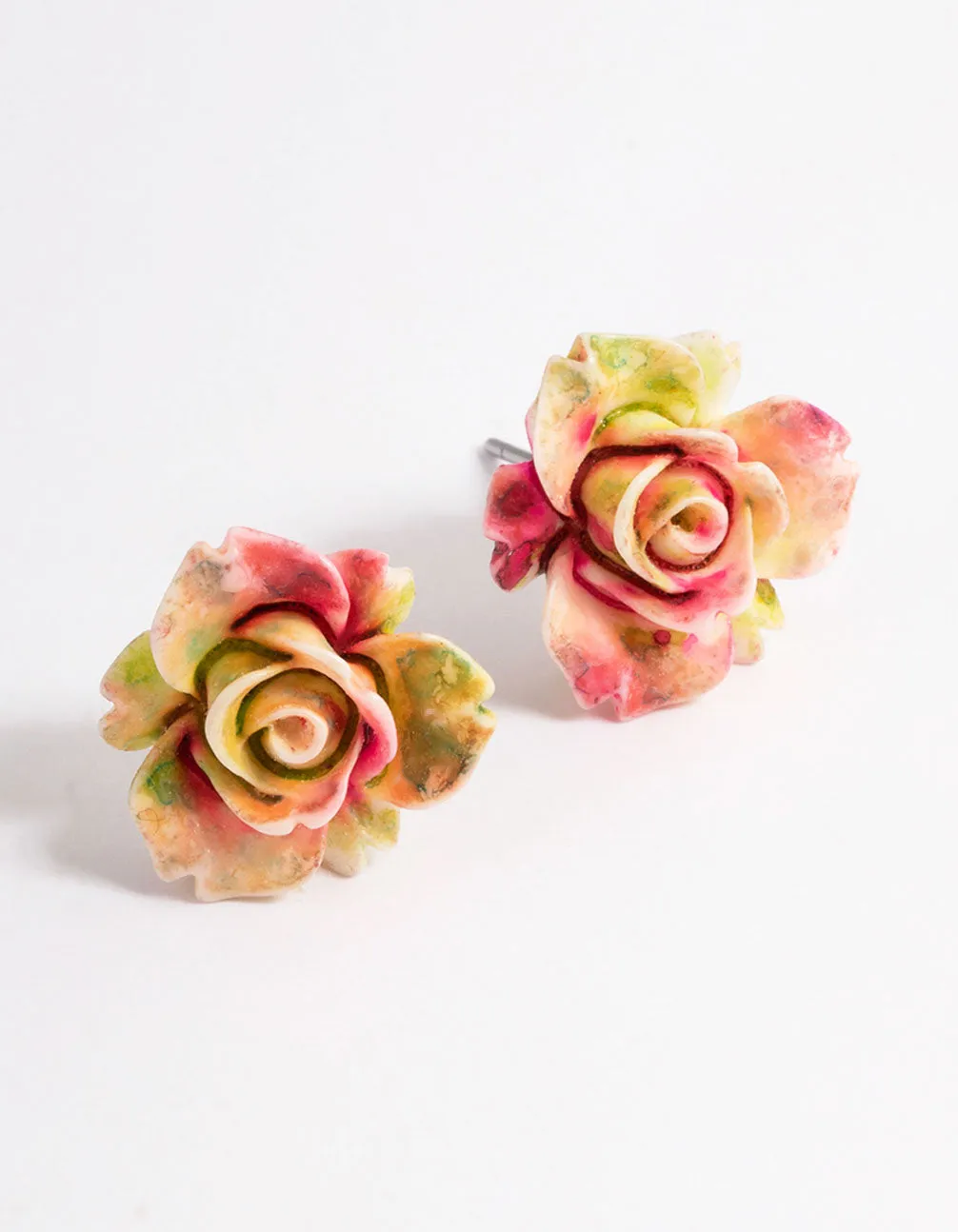 Plastic Large Rose Stud Earrings