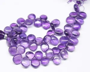 Purple African Amethyst Smooth Pear Drop Gemstone Loose Bead Strand 9mm 10mm 9"