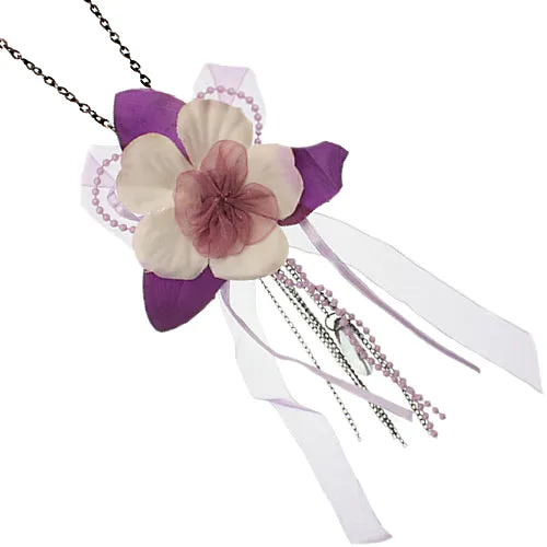 Purple Flower Fabric Chain Necklace Set