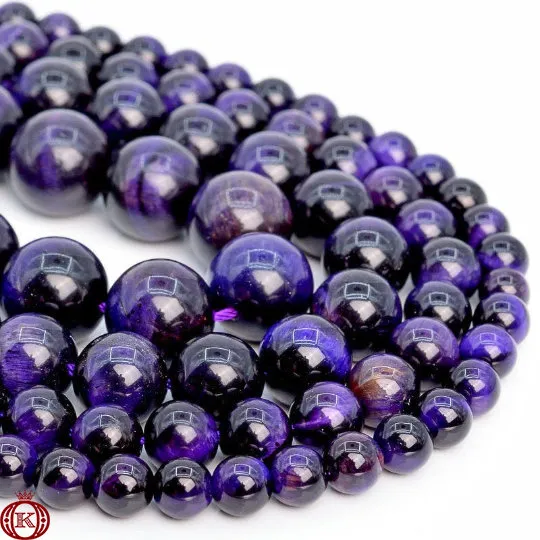 Purple Tiger Eye Beads Smooth Round