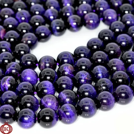 Purple Tiger Eye Beads Smooth Round
