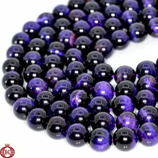 Purple Tiger Eye Beads Smooth Round
