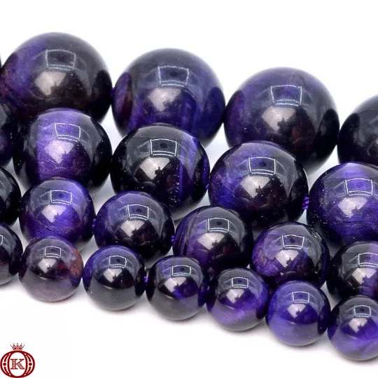 Purple Tiger Eye Beads Smooth Round