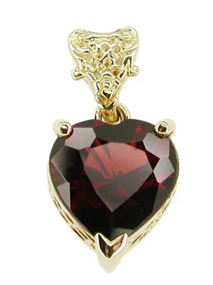 Pyrope Garnet Filigree Heart Pendant in 14 Karat Yellow Gold