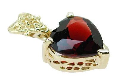 Pyrope Garnet Filigree Heart Pendant in 14 Karat Yellow Gold