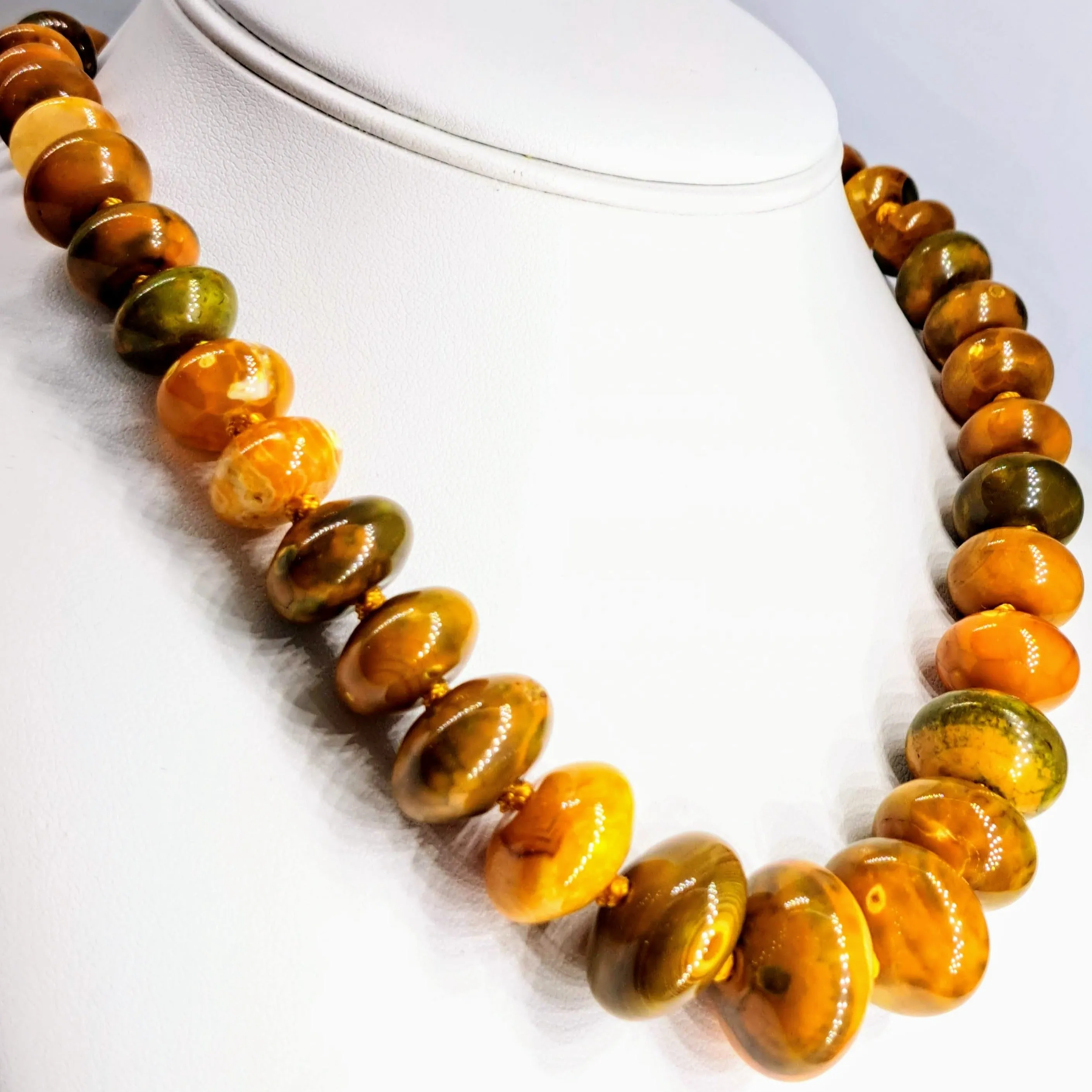 "Pumpkin Spice" 16" to 18" Necklace - Banded Agate, Sterling
